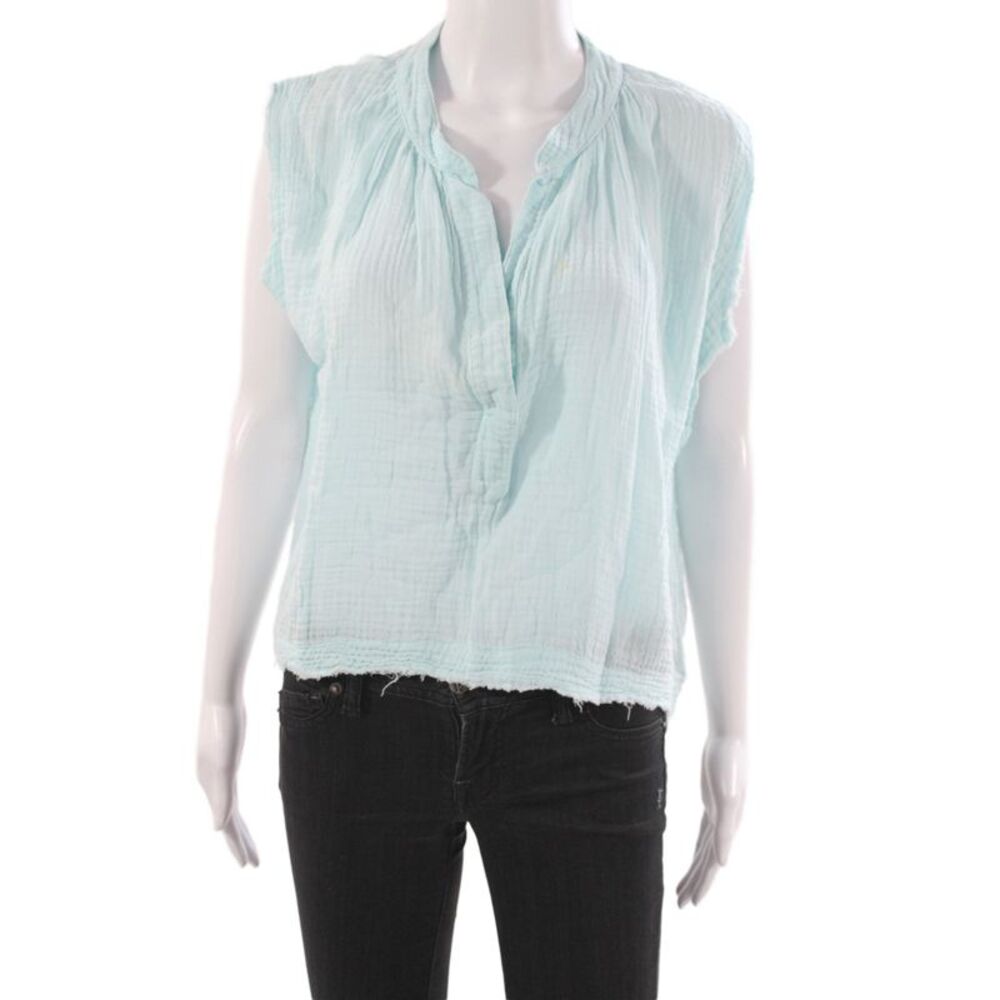 9seed Women Basic Blue Cotton V-Neck Sleeveless Blouse Size S